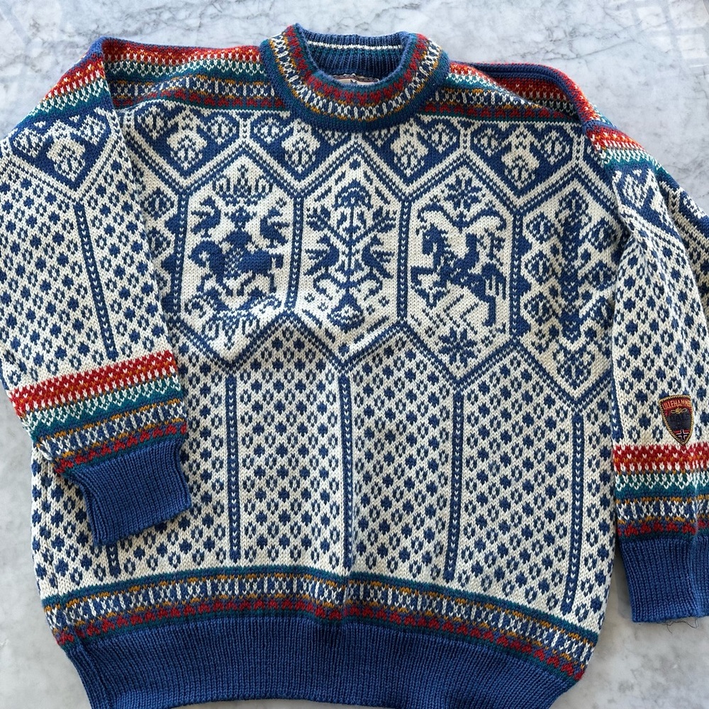 Dale of Norway Blue and White Crewneck Sweater